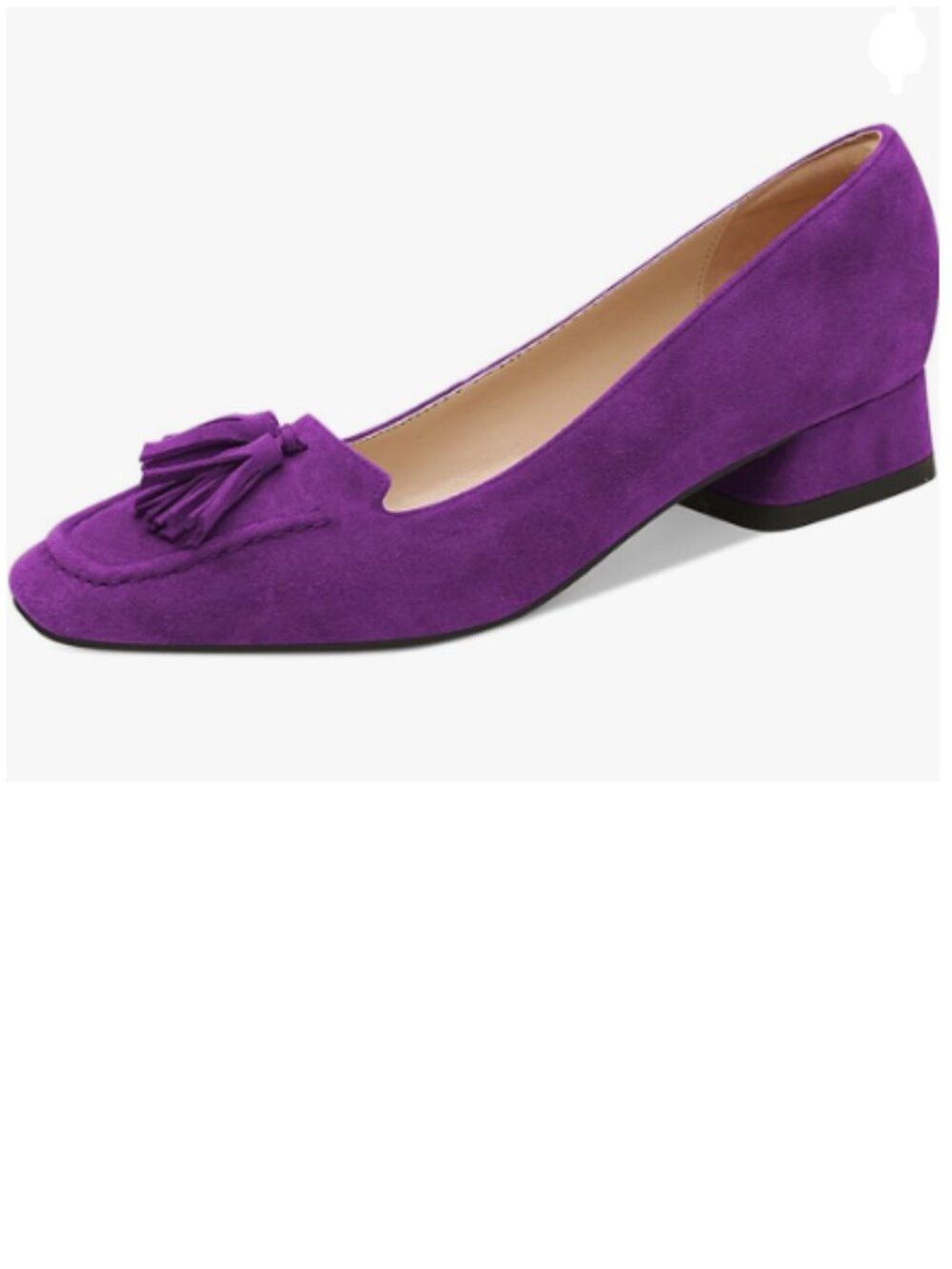 YDN Purple Block Low Heel Loafer Square Toe Tassel Fringe Slip On Dress Pump